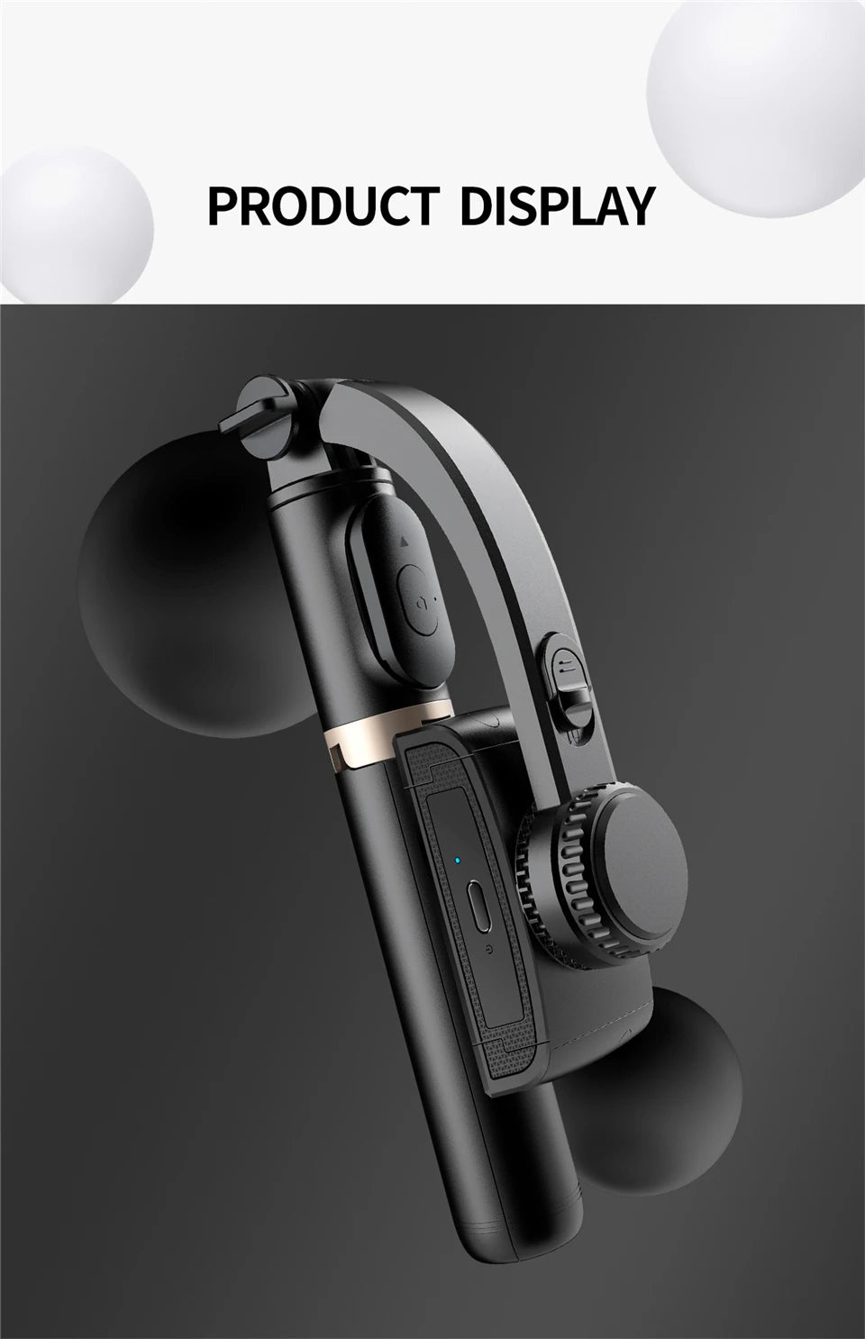 Q08 – Stabilisateur de cardan, perche à selfie, trépied pliable sans fil avec obturateur Bluetooth, monopode pour iOS et Android –