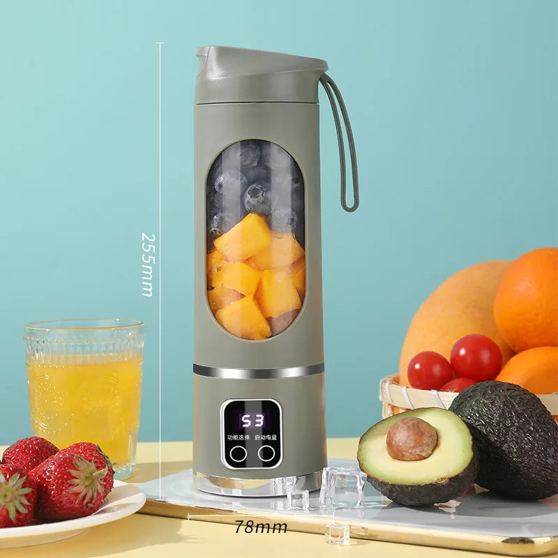 Mélangeur Portable 450 ml – 10 Lames, 3 Vitesses, USB Rechargeable, Broyeur à Glace & Presse-Agrumes
