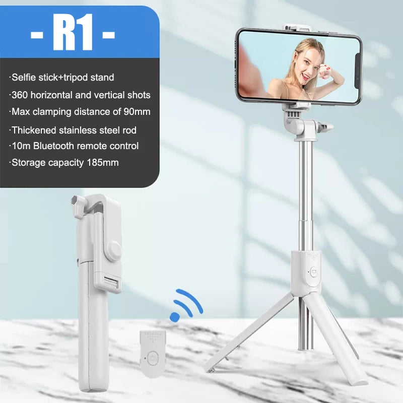 Trépied Perche à Selfie pour Téléphone Portable avec Télécommande Bluetooth et Lumière de Remplissage
