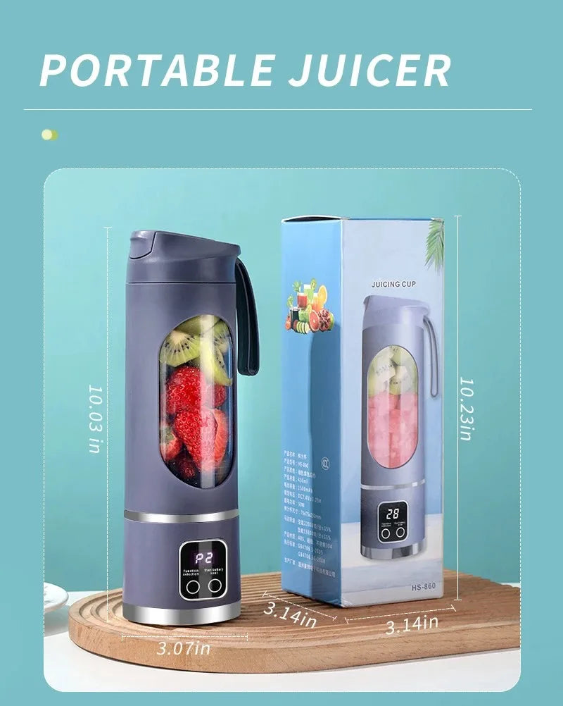 Mélangeur Portable 450 ml – 10 Lames, 3 Vitesses, USB Rechargeable, Broyeur à Glace & Presse-Agrumes