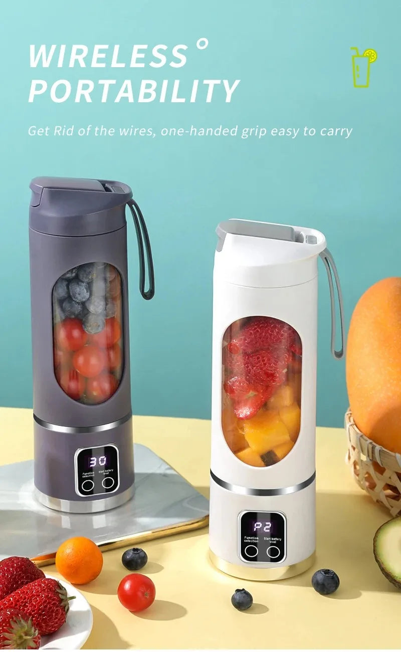 Mélangeur Portable 450 ml – 10 Lames, 3 Vitesses, USB Rechargeable, Broyeur à Glace & Presse-Agrumes