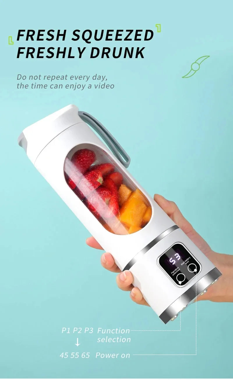 Mélangeur Portable 450 ml – 10 Lames, 3 Vitesses, USB Rechargeable, Broyeur à Glace & Presse-Agrumes