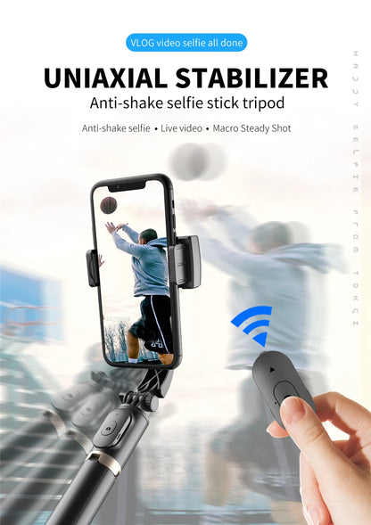 Q08 – Stabilisateur de cardan, perche à selfie, trépied pliable sans fil avec obturateur Bluetooth, monopode pour iOS et Android –