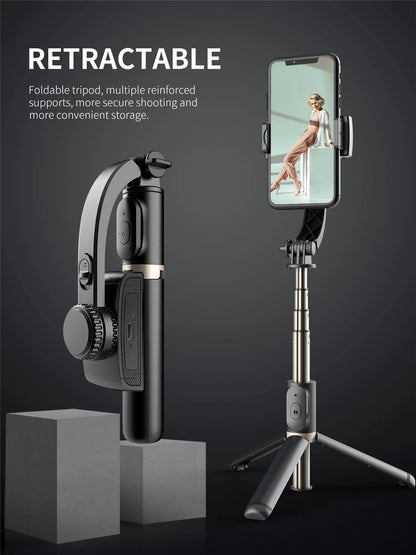 Q08 – Stabilisateur de cardan, perche à selfie, trépied pliable sans fil avec obturateur Bluetooth, monopode pour iOS et Android –
