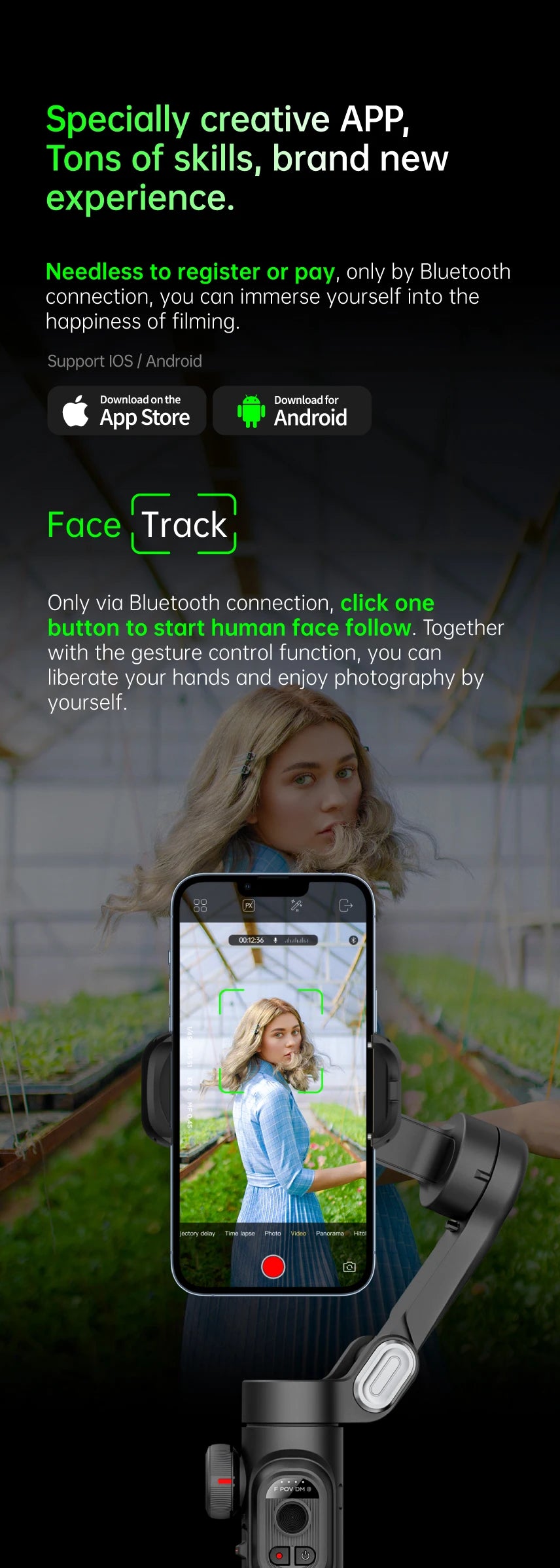 Stabilisateur de cardan portable 3 axes SmartXE pour Smartphone pour iPhone Android AI suivi du visage