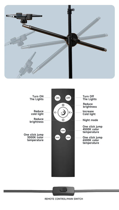 Lampe de studio photo LED 3 000 k-6 500 k, éclairage vidéo avec trépied et bras long, prise UE pour diffusion en direct