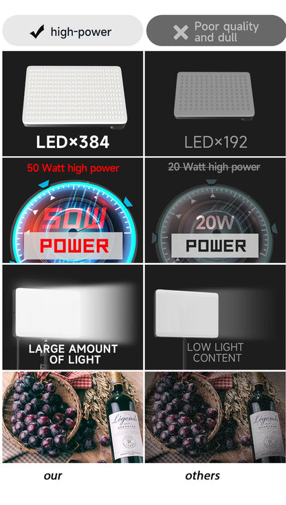 Lampe de studio photo LED 3 000 k-6 500 k, éclairage vidéo avec trépied et bras long, prise UE pour diffusion en direct