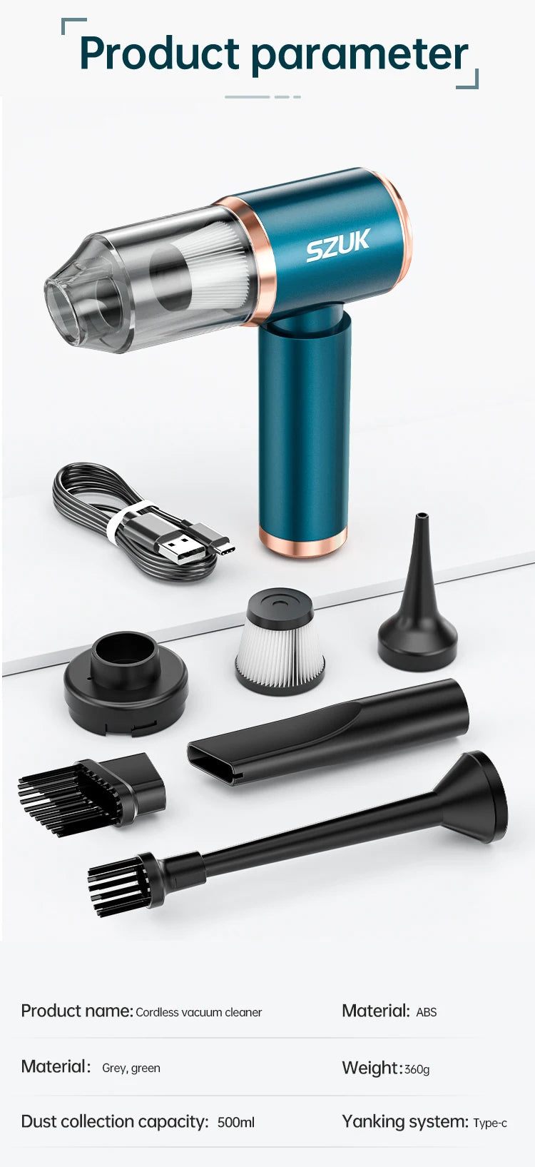 SZU-K – Mini Aspirateur Portable Sans Fil.