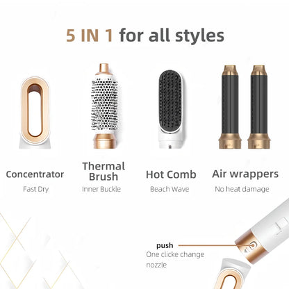 Coiffeur 5-en-1 Professionnel – Brosse à Air Chaud Multifonction