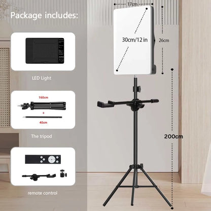 Lampe de studio photo LED 3 000 k-6 500 k, éclairage vidéo avec trépied et bras long, prise UE pour diffusion en direct