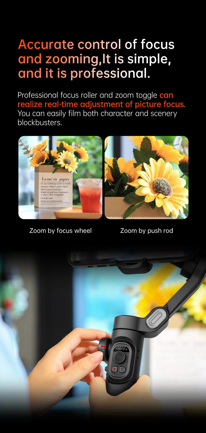 Stabilisateur de cardan portable 3 axes SmartXE pour Smartphone pour iPhone Android AI suivi du visage