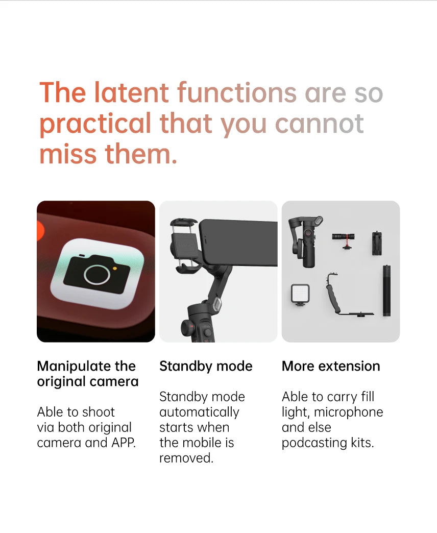 Stabilisateur de cardan portable 3 axes SmartXE pour Smartphone pour iPhone Android AI suivi du visage