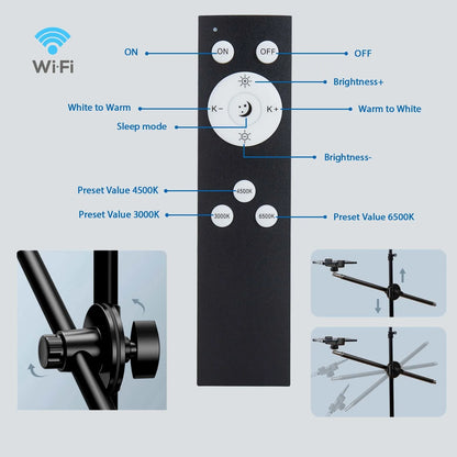 Lampe de studio photo LED 3 000 k-6 500 k, éclairage vidéo avec trépied et bras long, prise UE pour diffusion en direct