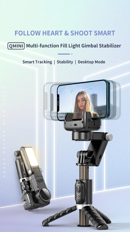 Q18 Desktop Following the shooting Mode Gimbal Stabilizer Selfie Stick Tripod with Fill Light for iPhone Cell Phone Smartphone