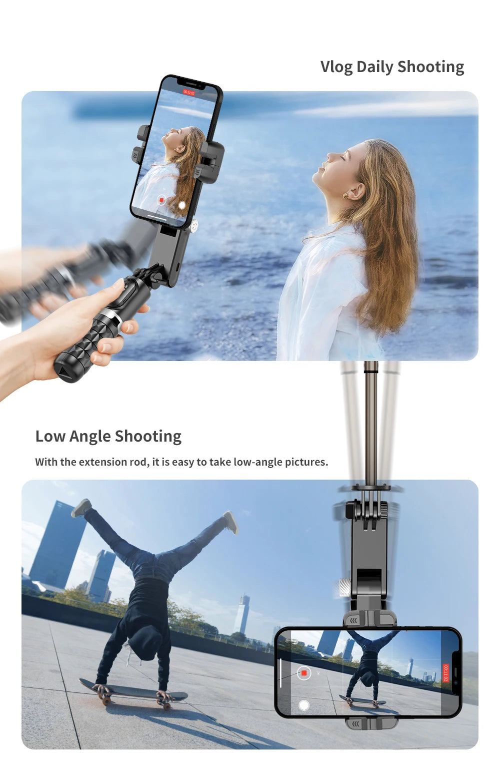 Q18 Desktop Following the shooting Mode Gimbal Stabilizer Selfie Stick Tripod with Fill Light for iPhone Cell Phone Smartphone