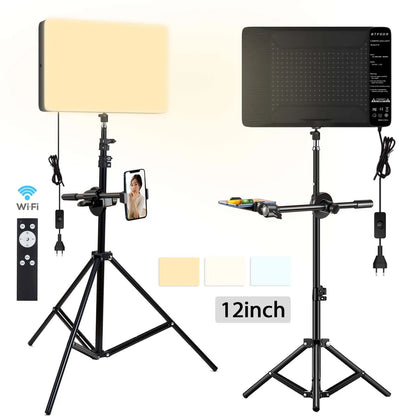 Lampe de studio photo LED 3 000 k-6 500 k, éclairage vidéo avec trépied et bras long, prise UE pour diffusion en direct