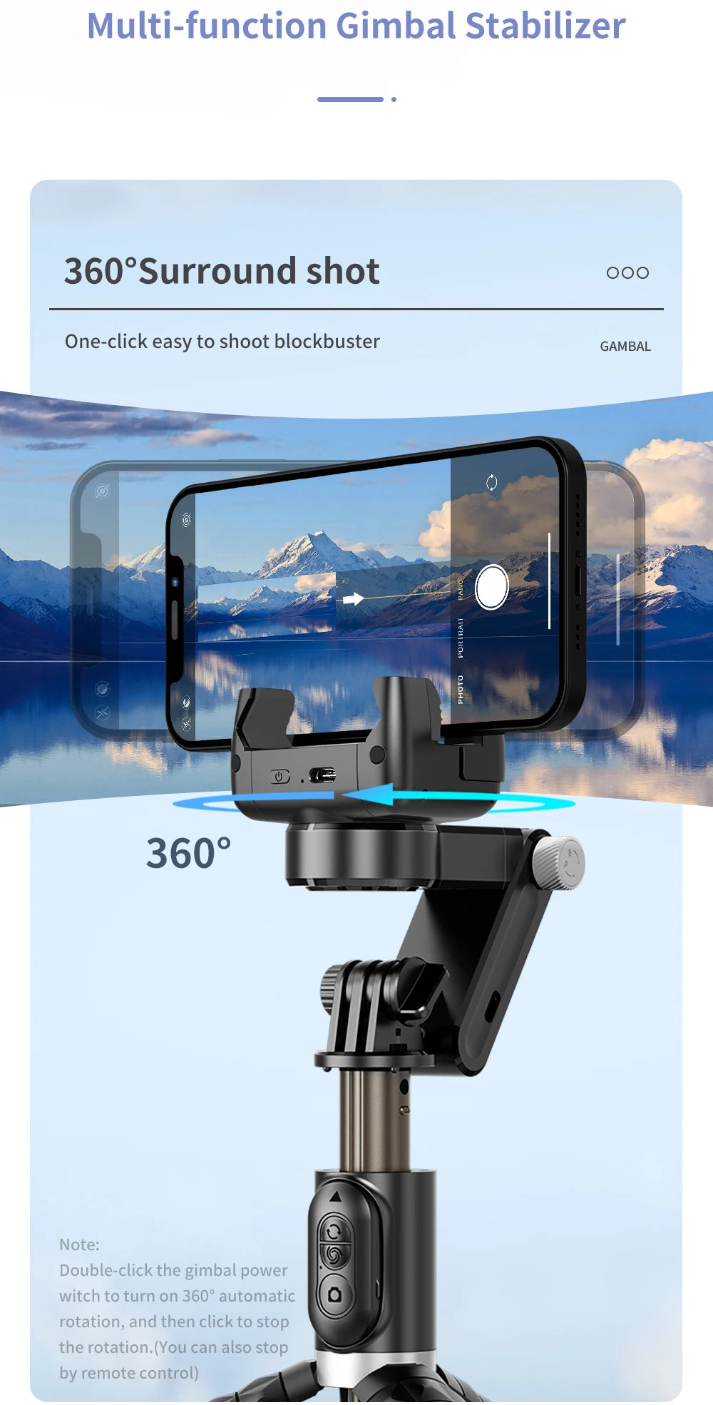 Q18 Desktop Following the shooting Mode Gimbal Stabilizer Selfie Stick Tripod with Fill Light for iPhone Cell Phone Smartphone