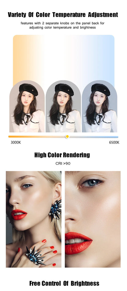Lampe de studio photo LED 3 000 k-6 500 k, éclairage vidéo avec trépied et bras long, prise UE pour diffusion en direct