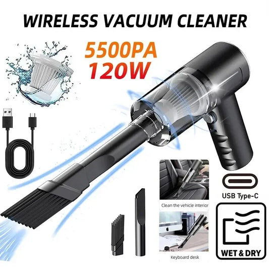 Aspirateur Portable Sans Fil 120W – Puissant, Compact et Rechargeable pour Voiture et Maison