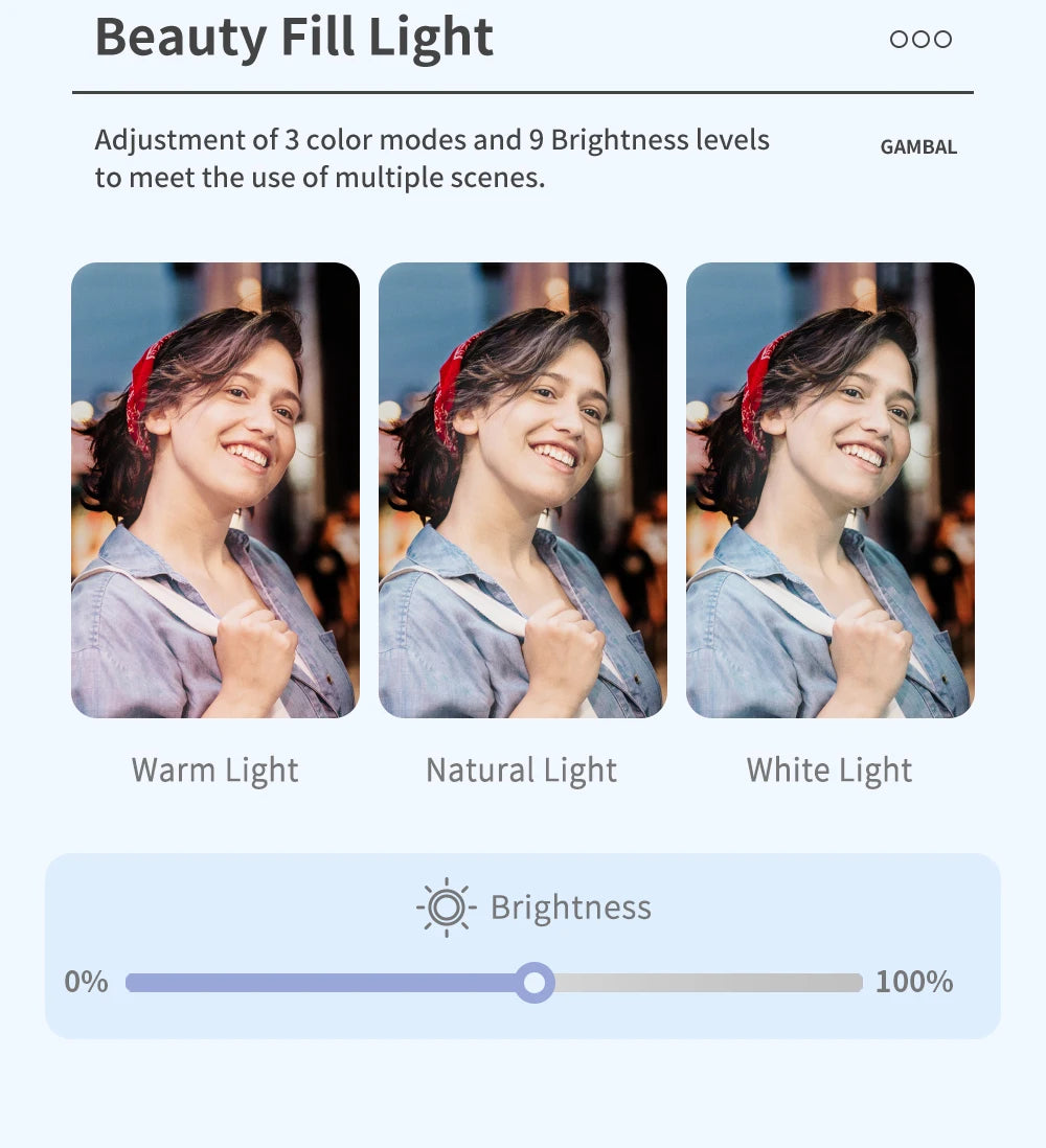 Q18 Desktop Following the shooting Mode Gimbal Stabilizer Selfie Stick Tripod with Fill Light for iPhone Cell Phone Smartphone